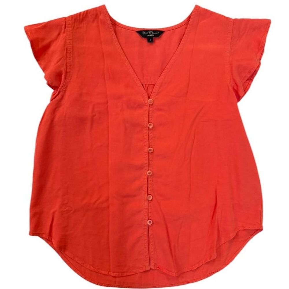 Velvet Heart Red button up blouse with flutter sleeves